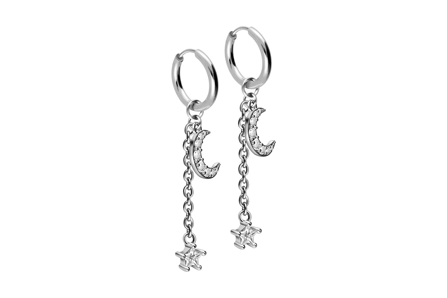 Chirurgenstahl Ohrclicker Creolen KRISTALLMOND + KRISTALLSTERN von Piercingline